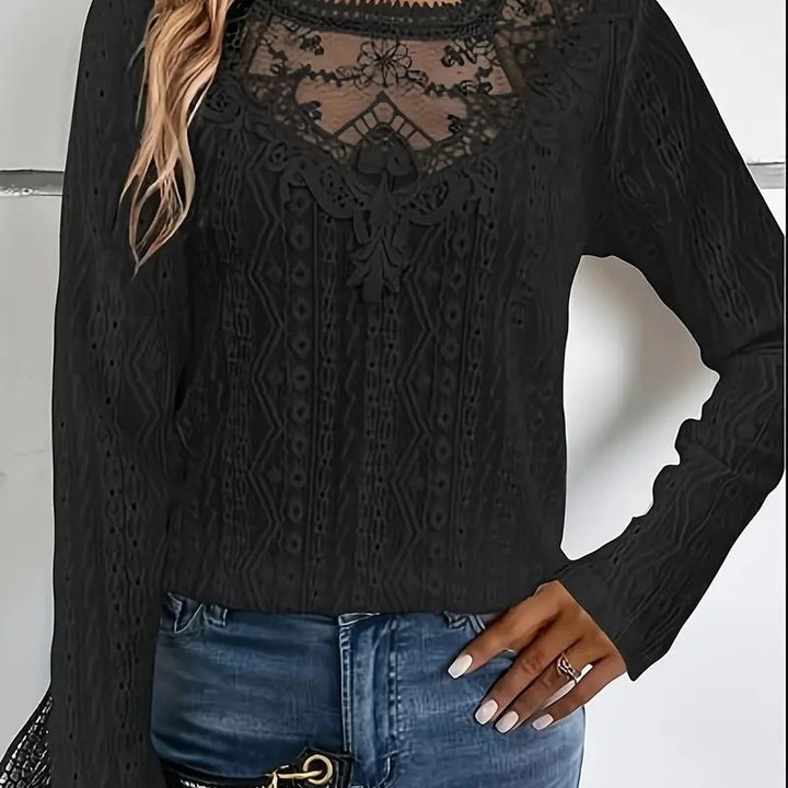 Damer elegant blus med spetsinsatser och detaljerat hålmönster Eva Jonsson-Eva Jonsson