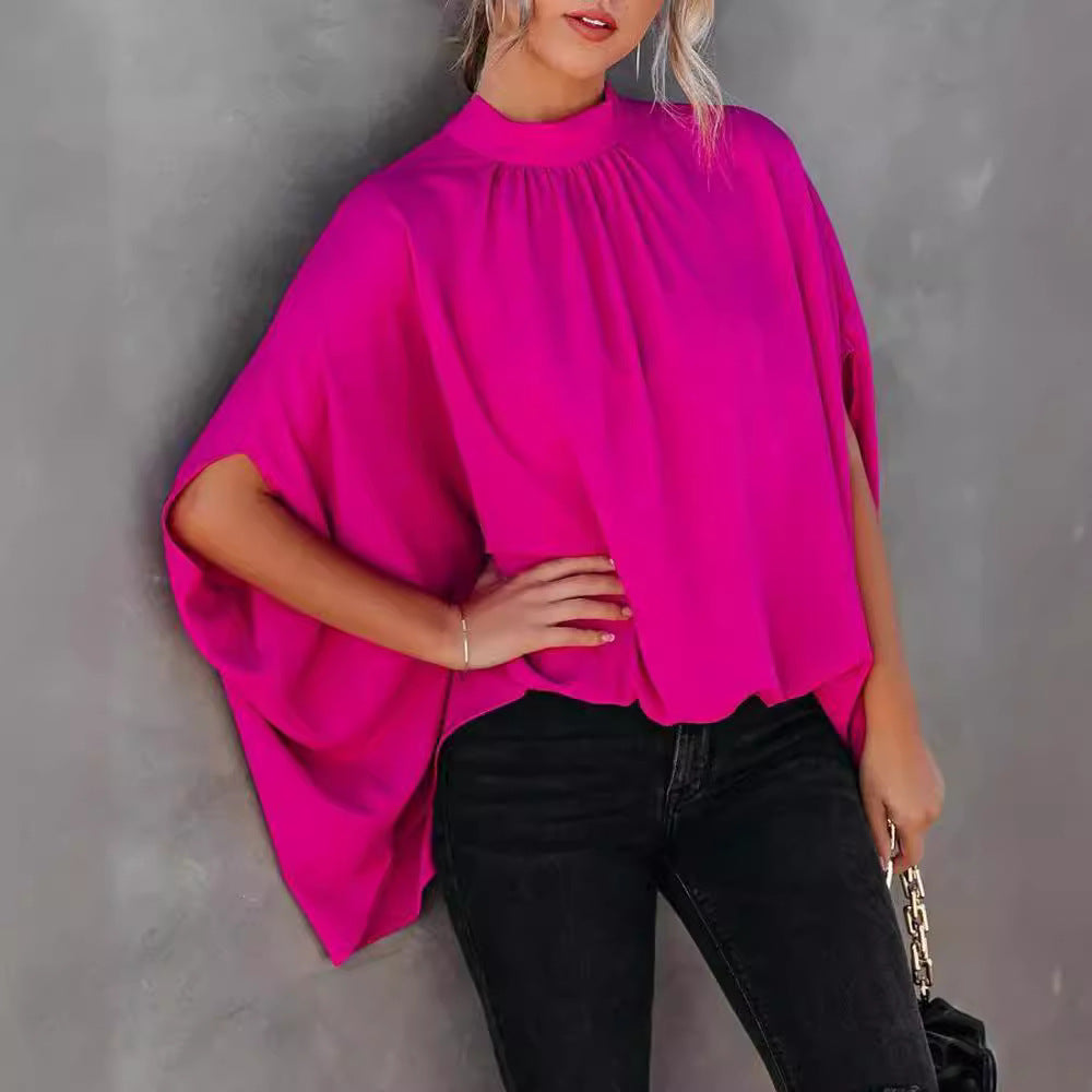 Damer elegant blus med ståkrage och flödande ärmar Mirla-Eva Jonsson