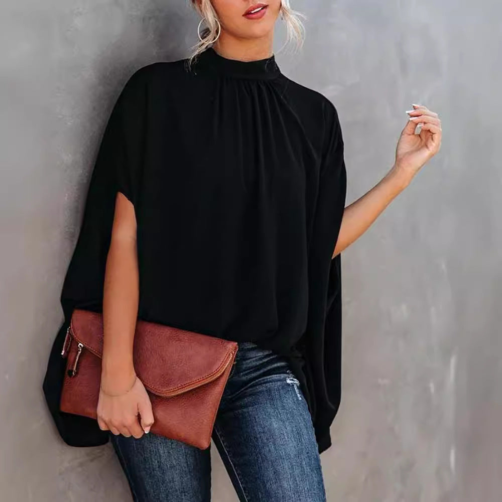 Damer elegant blus med ståkrage och flödande ärmar Mirla-Eva Jonsson