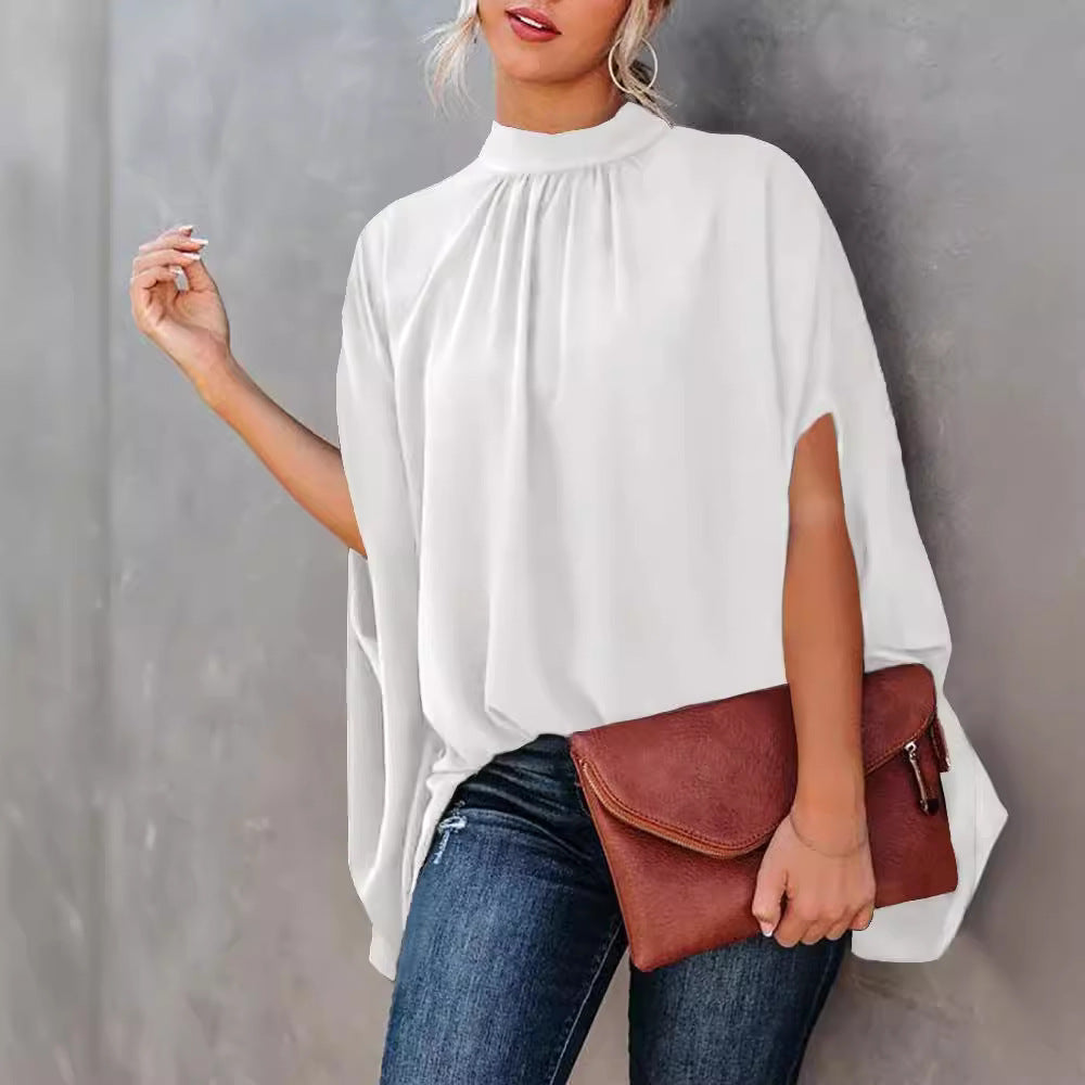Damer elegant blus med ståkrage och flödande ärmar Mirla-Eva Jonsson