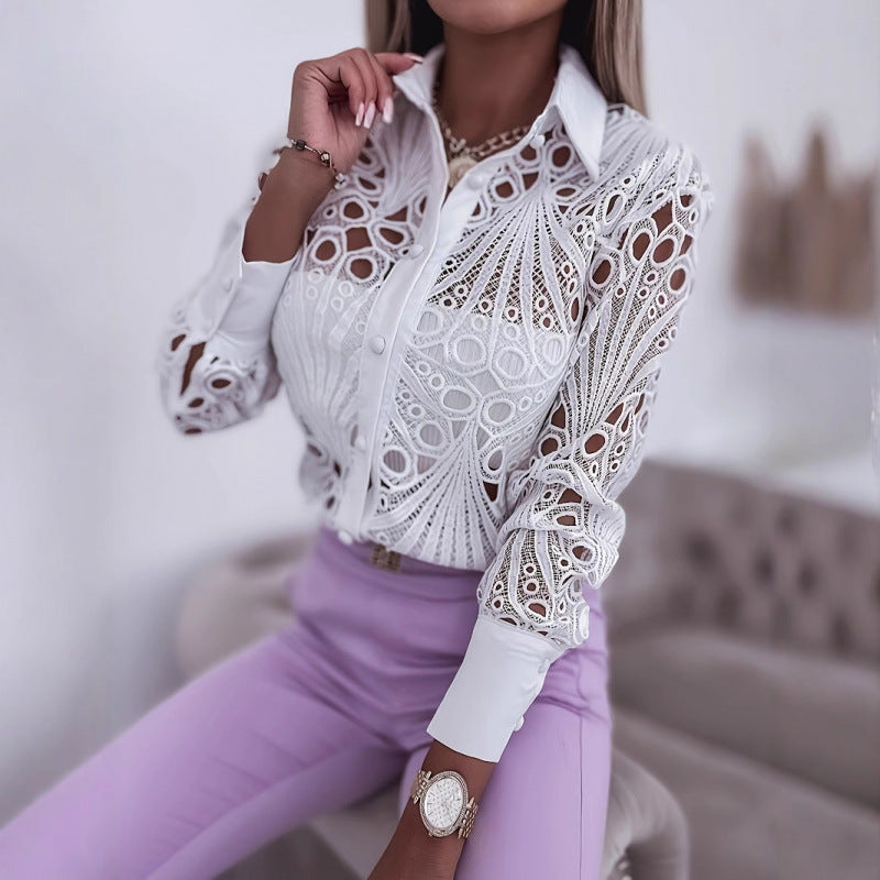 Damer elegant blus med unik cut-out design Mirla-Eva Jonsson
