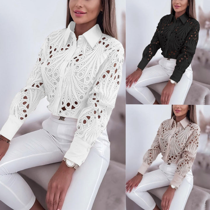 Damer elegant blus med unik cut-out design Mirla-Eva Jonsson