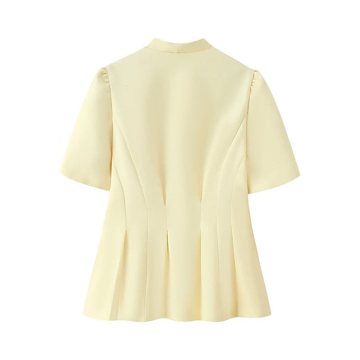 Damer elegant blus med volangärmar och dekorativ blomapplikation Mirla-Eva Jonsson