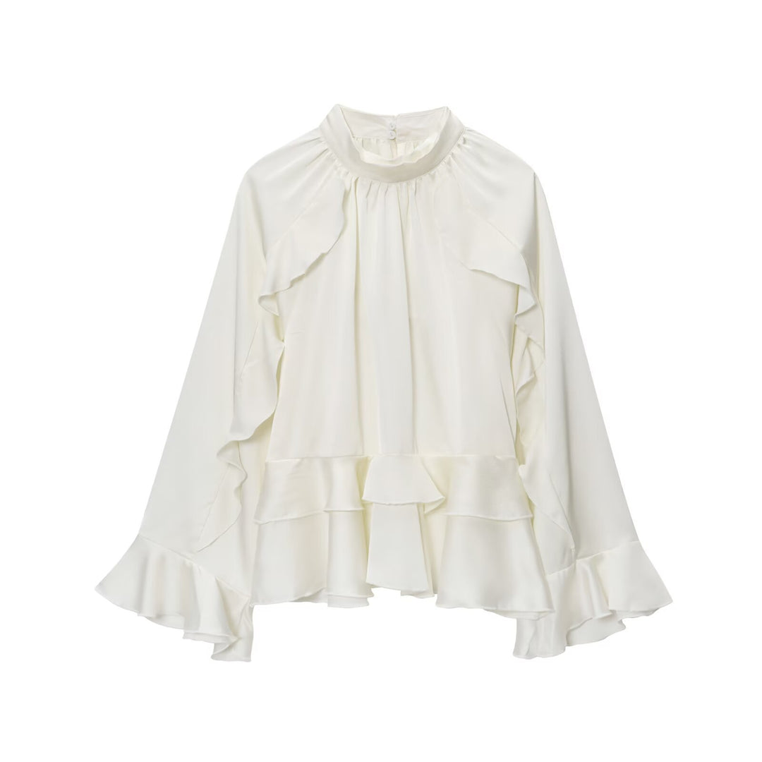 Damer elegant blus med volangdetaljer Mirla-Eva Jonsson