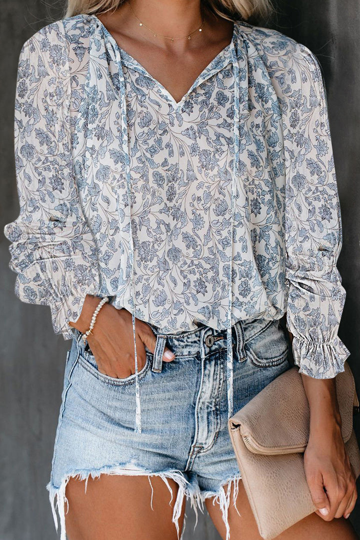 Damer elegant blus med volangdetaljer och leopardmönster Mirla-Eva Jonsson