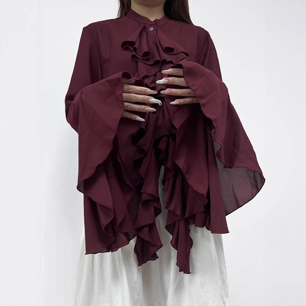 Damer elegant blus med volangdetaljer och vida ärmar Mirla-Eva Jonsson