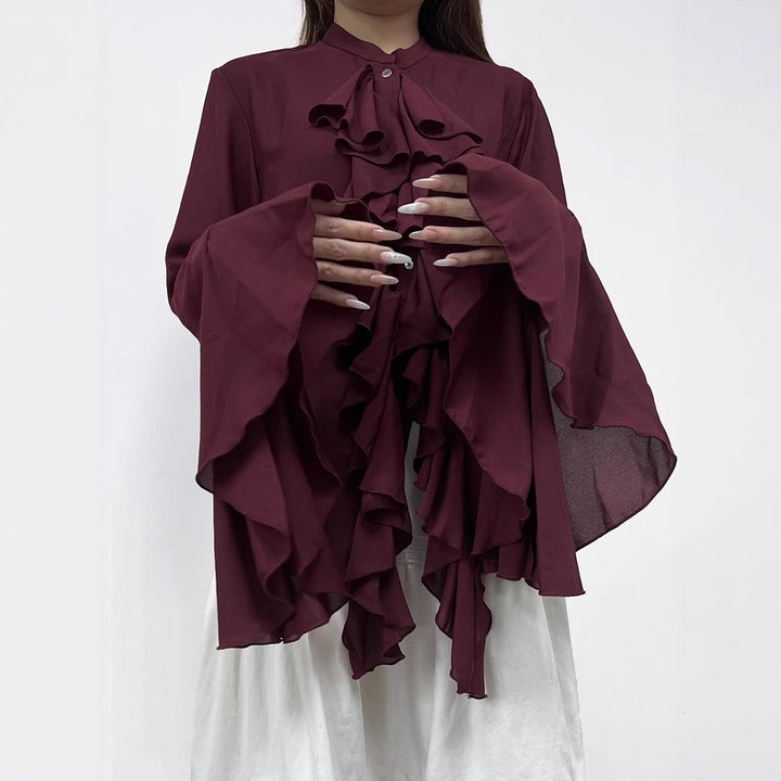 Damer elegant blus med volangdetaljer och vida ärmar Mirla-Eva Jonsson