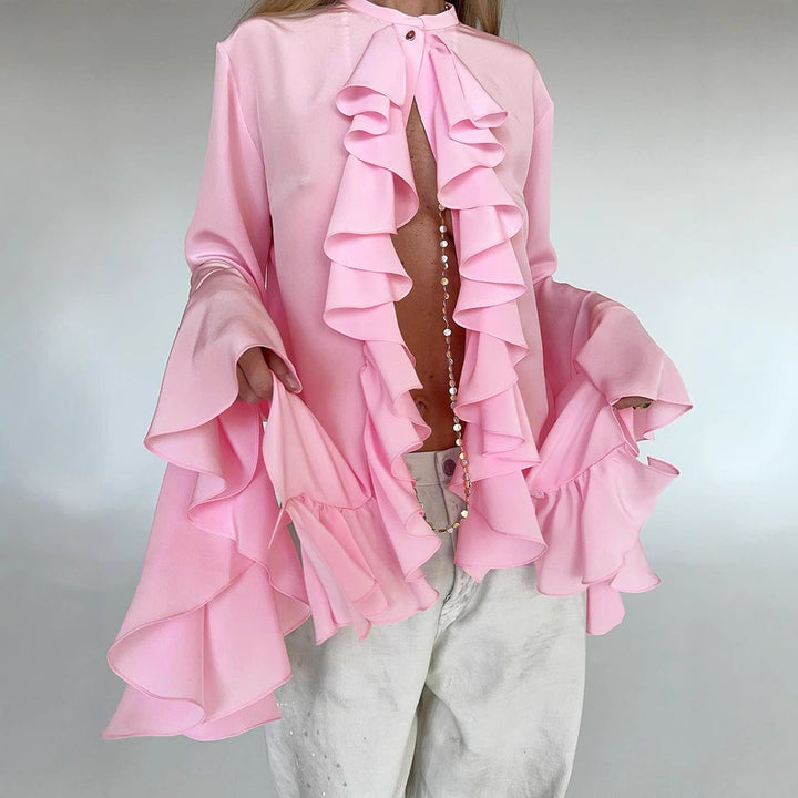 Damer elegant blus med volangdetaljer och vida ärmar Mirla-Eva Jonsson