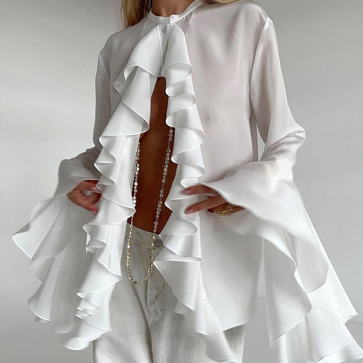 Damer elegant blus med volangdetaljer och vida ärmar Mirla-Eva Jonsson