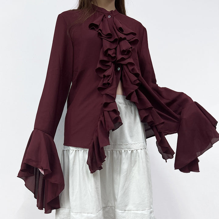 Damer elegant blus med volangdetaljer och vida ärmar Mirla-Eva Jonsson