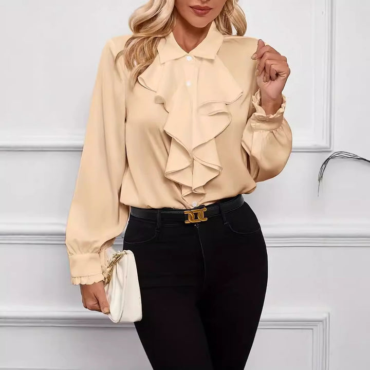 Damer elegant blus med volanger och ståkrage Mirla-Eva Jonsson
