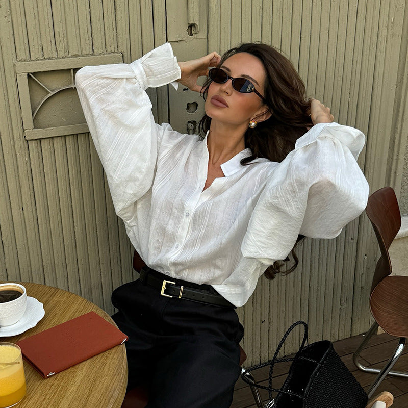 Damer elegant blus med voluminösa ärmar Mirla-Eva Jonsson