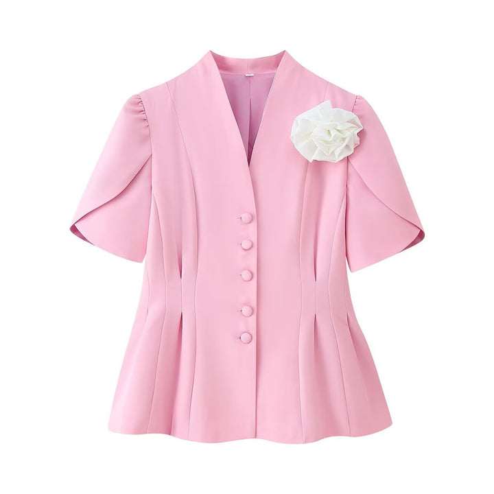 Damer elegant blus med voluminösa ärmar och blommigt detalj Mirla-Eva Jonsson