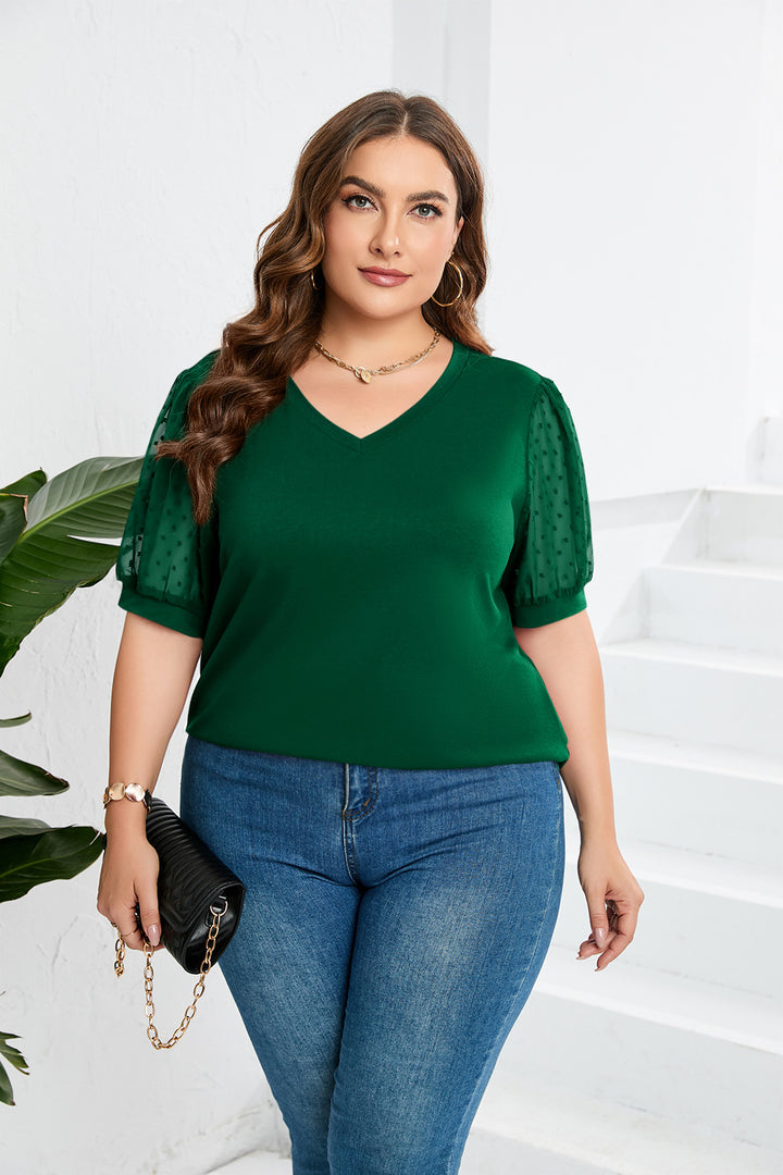 Damer elegant blusenskjorta med genomskinliga puffärmar och V-ringning Mirla-Eva Jonsson