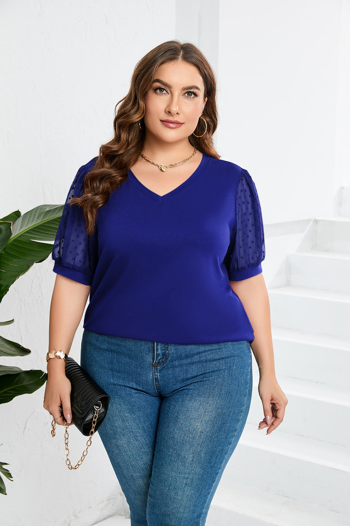 Damer elegant blusenskjorta med genomskinliga puffärmar och V-ringning Mirla-Eva Jonsson