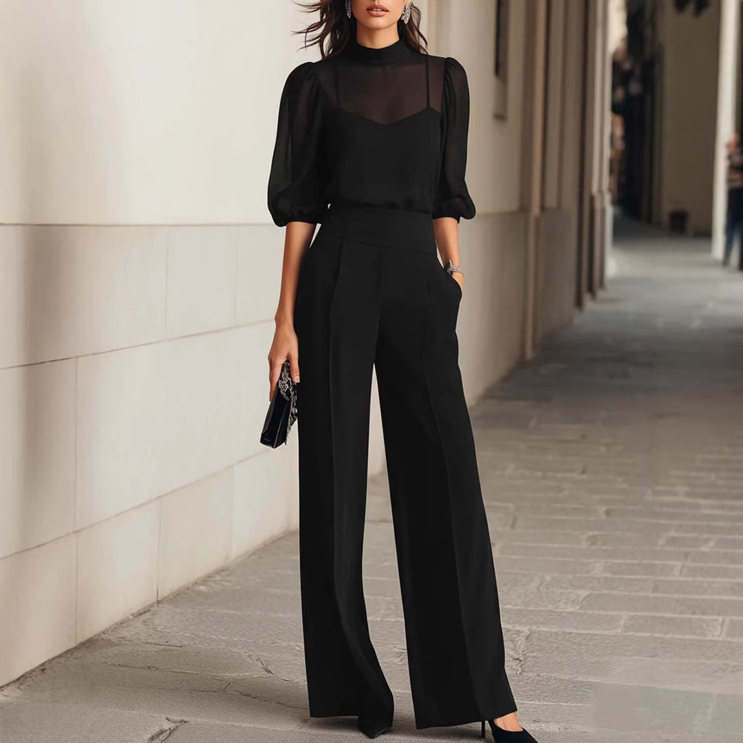 Damer elegant blusset med vida ben och transparenta ärmar Mirla-Eva Jonsson
