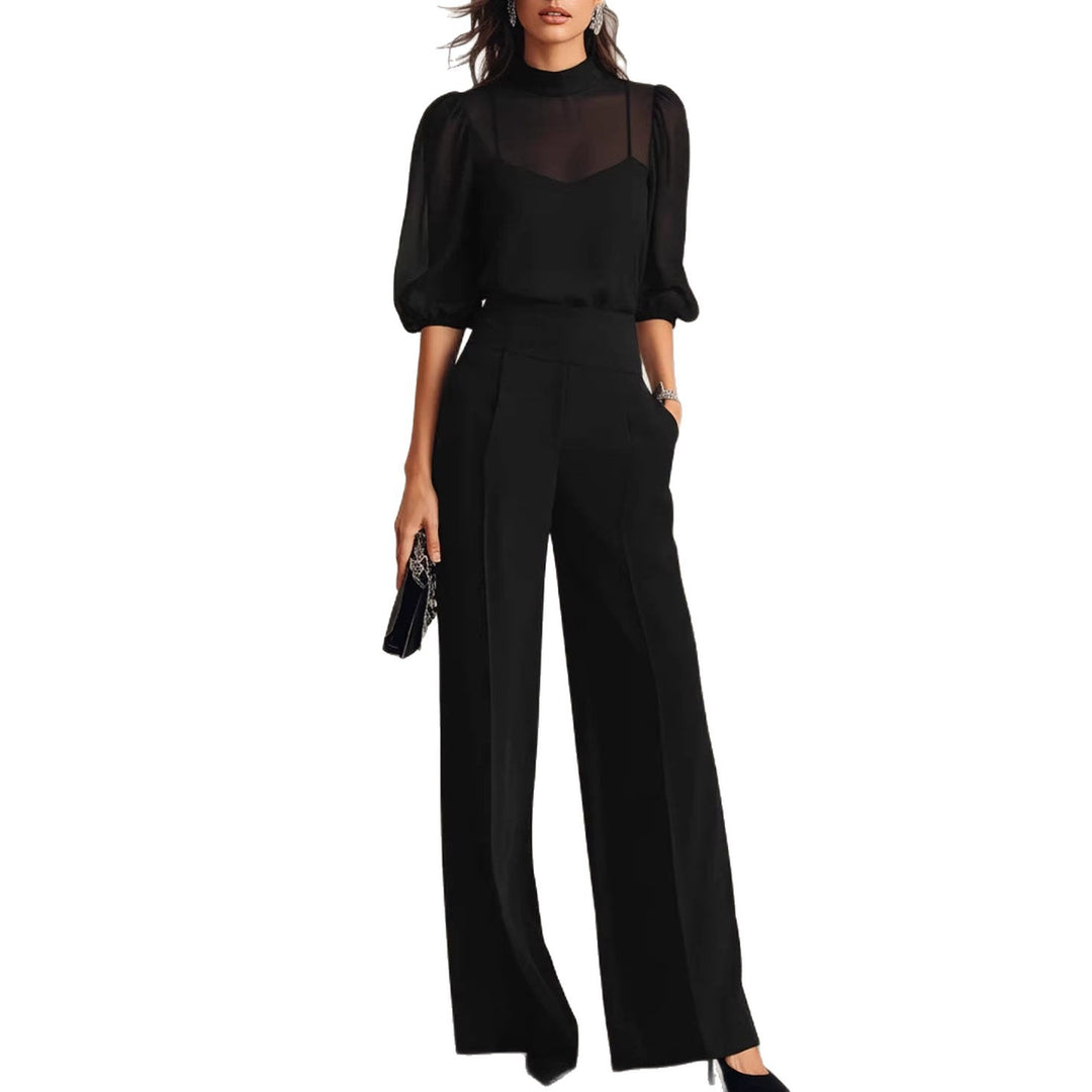 Damer elegant blusset med vida ben och transparenta ärmar Mirla-Eva Jonsson