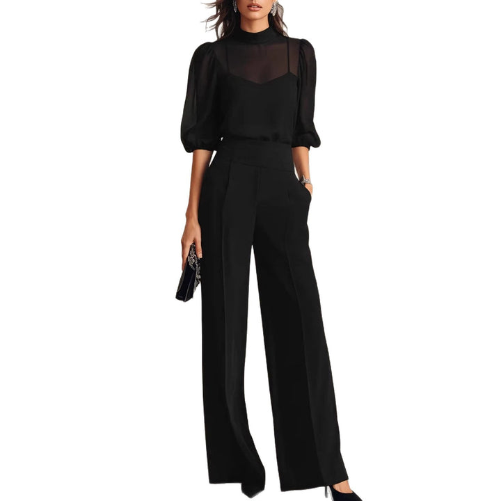 Damer elegant blusset med vida ben och transparenta ärmar Mirla-Eva Jonsson