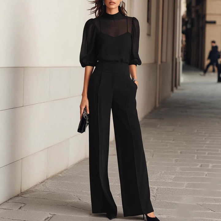 Damer elegant blusset med vida ben och transparenta ärmar Mirla-Eva Jonsson
