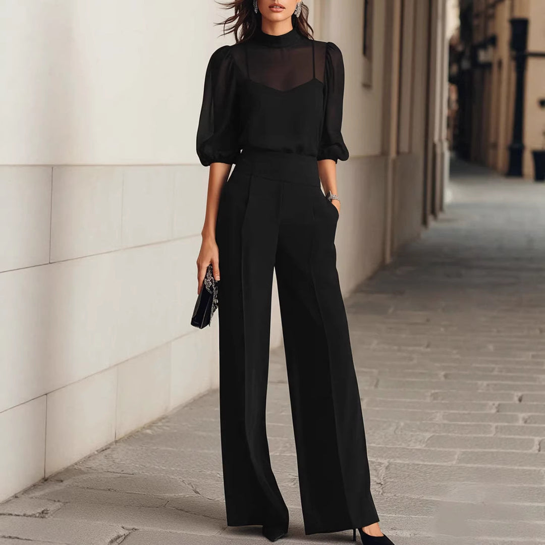Damer elegant blusset med vida ben och transparenta ärmar Mirla-Eva Jonsson