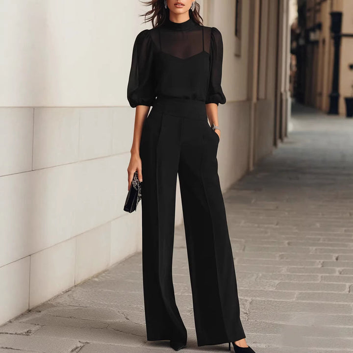 Damer elegant blusset med vida ben och transparenta ärmar Mirla-Eva Jonsson