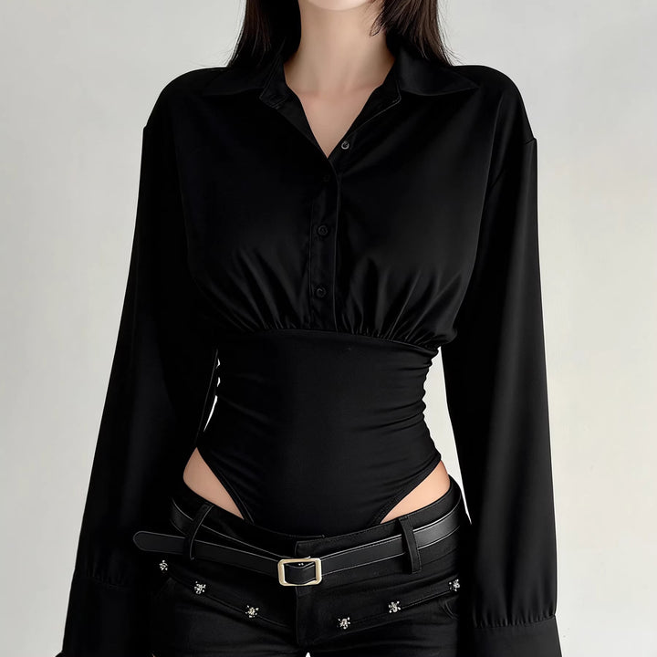 Damer elegant bodysuit med fin krage och knapppdetaljer Mirla-Eva Jonsson
