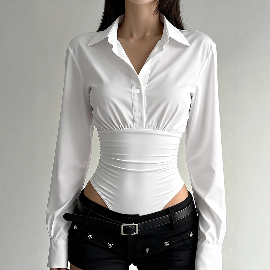 Damer elegant bodysuit med fin krage och knapppdetaljer Mirla-Eva Jonsson