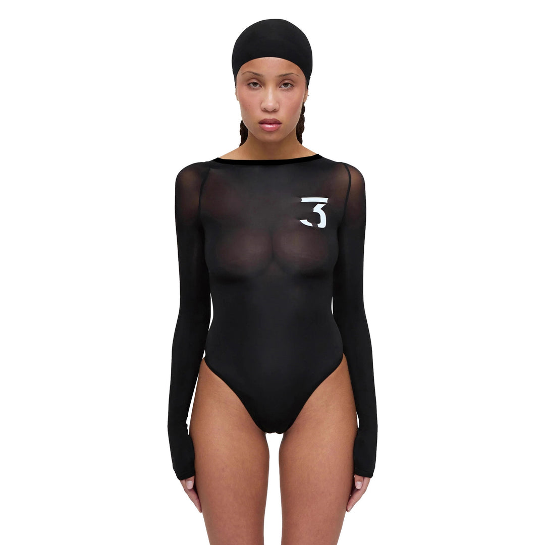 Damer elegant bodysuit med transparenta accenter och lång ärm Mirla-Eva Jonsson