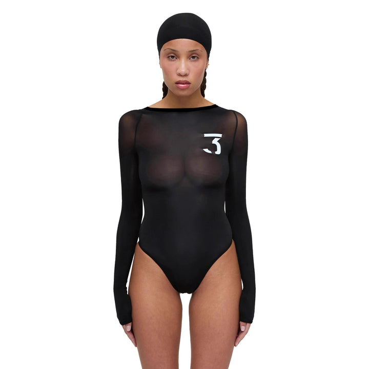 Damer elegant bodysuit med transparenta accenter och lång ärm Mirla-Eva Jonsson