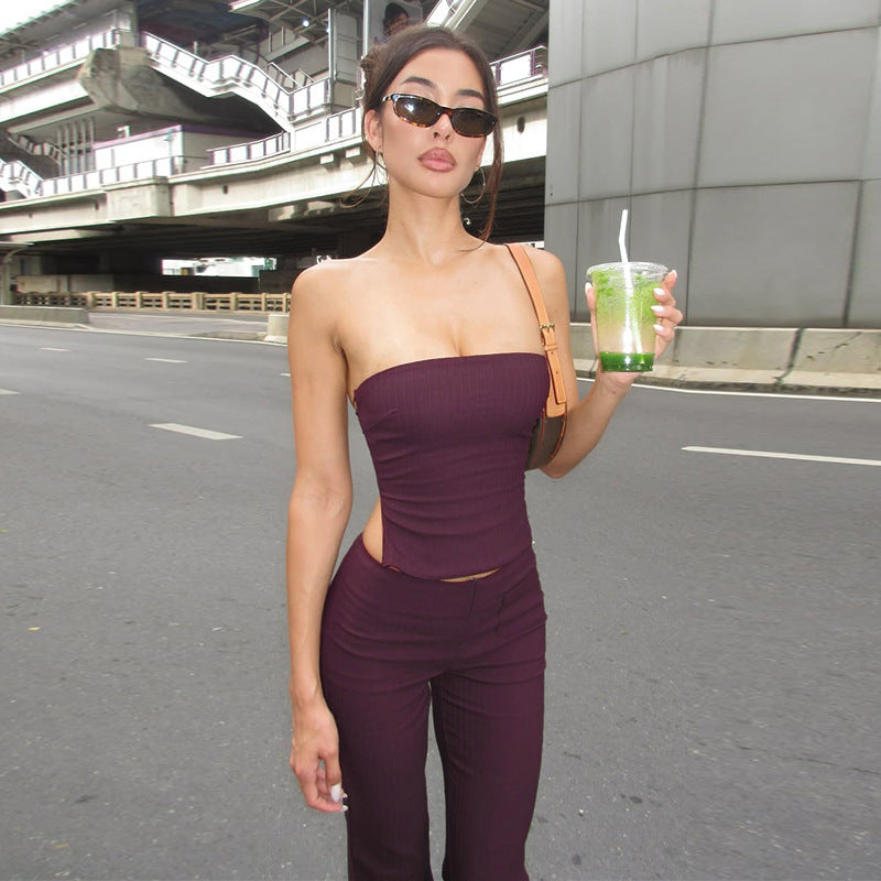 Damer elegant bustier-top med bred midja och utsvängda byxor Mirla-Eva Jonsson