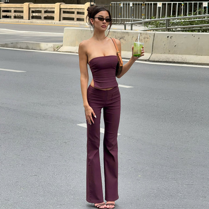 Damer elegant bustier-top med bred midja och utsvängda byxor Mirla-Eva Jonsson