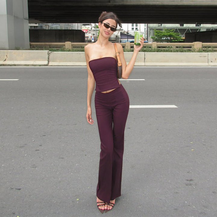 Damer elegant bustier-top med bred midja och utsvängda byxor Mirla-Eva Jonsson