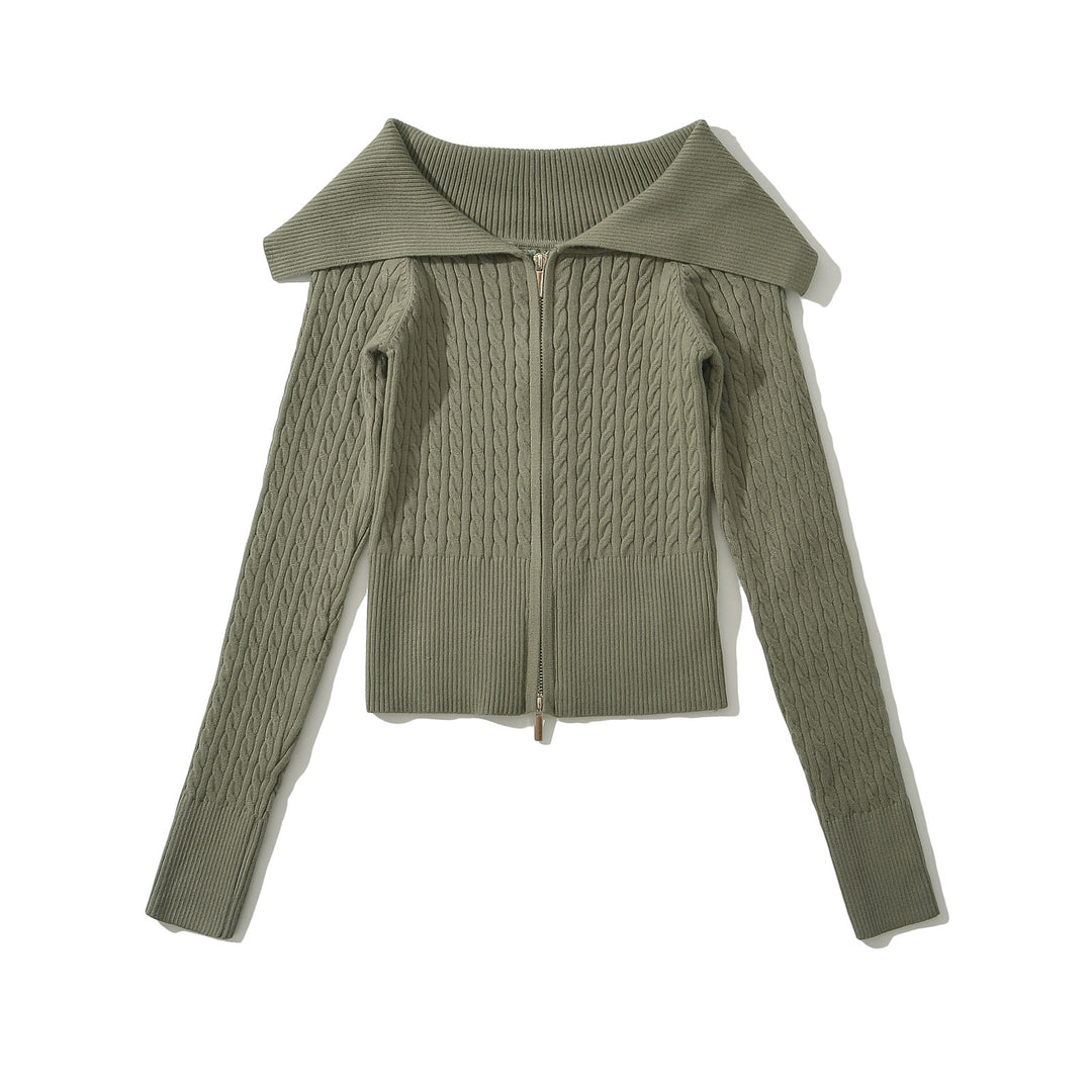 Damer elegant cardigan i kabelstickad design med oversize krage Mirla-Eva Jonsson