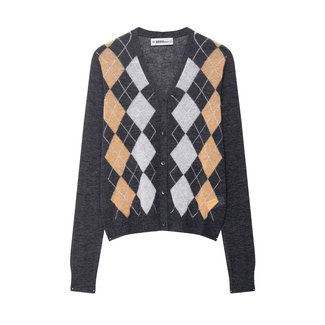 Damer elegant cardigan i rombmönster Mirla-Eva Jonsson