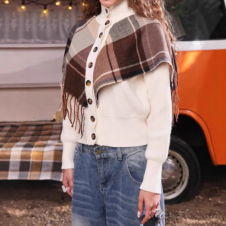Damer elegant cardigan med fransar och dekorativa knappar Eva Jonsson-Eva Jonsson