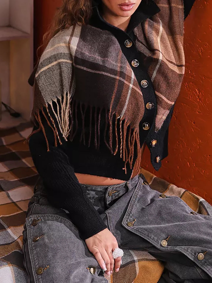 Damer elegant cardigan med fransar och dekorativa knappar Eva Jonsson-Eva Jonsson