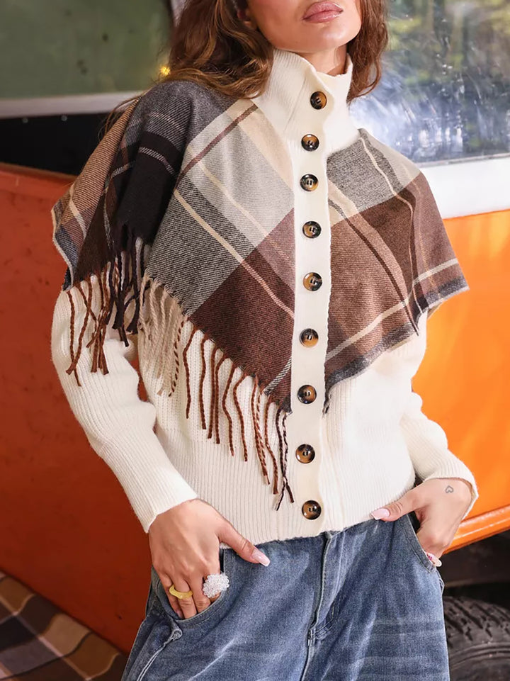 Damer elegant cardigan med fransar och dekorativa knappar Eva Jonsson-Eva Jonsson
