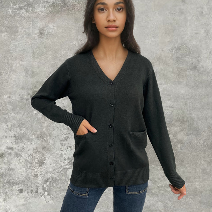 Damer elegant cardigan med praktiska fickor och fin knapplist Eva Jonsson-Eva Jonsson