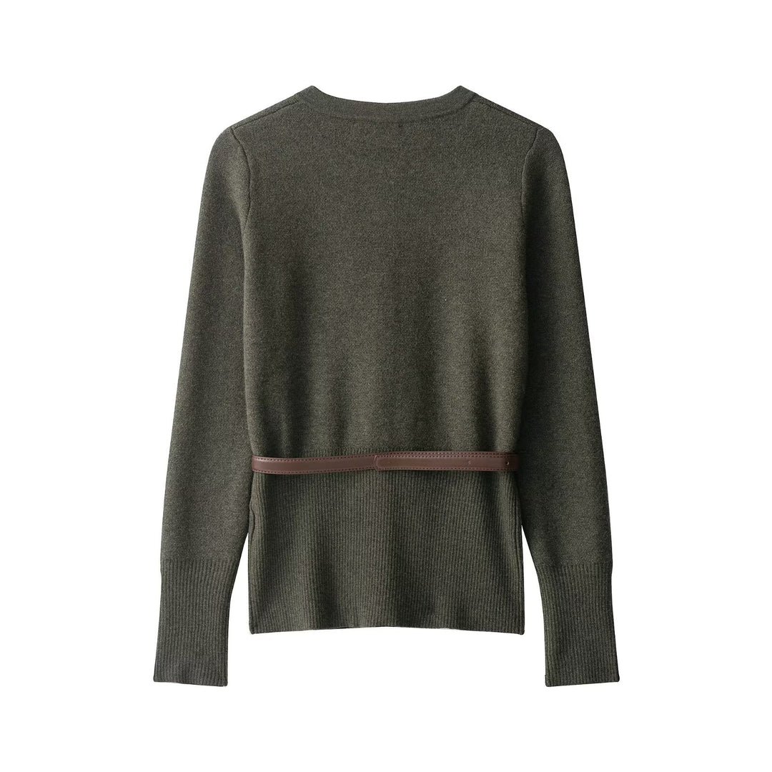 Damer elegant cardigan med stiliga rombdetaljer och figursydd bälte Mirla-Eva Jonsson