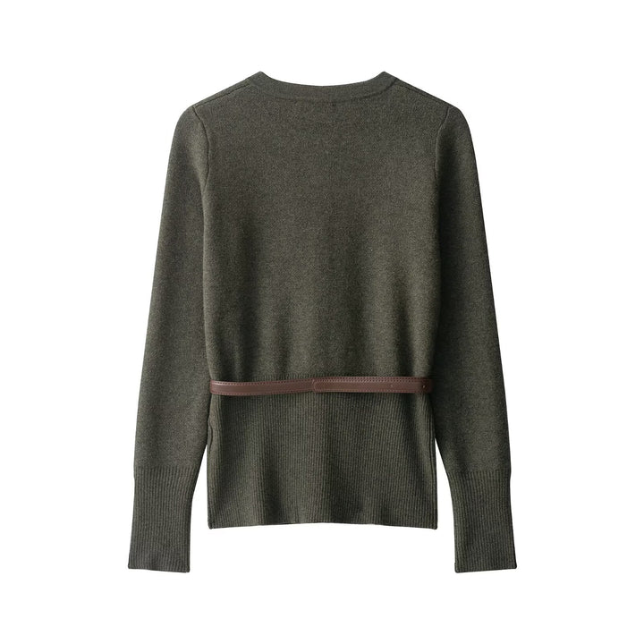 Damer elegant cardigan med stiliga rombdetaljer och figursydd bälte Mirla-Eva Jonsson