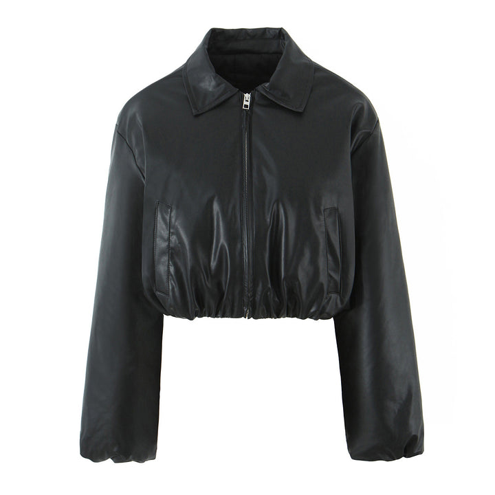 Damer elegant cropped jacka med dragkedja och broderad krage Mirla-Eva Jonsson