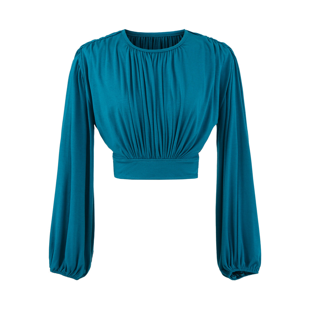 Damer elegant cropped topp med raffinerade puffärmar Mirla-Eva Jonsson