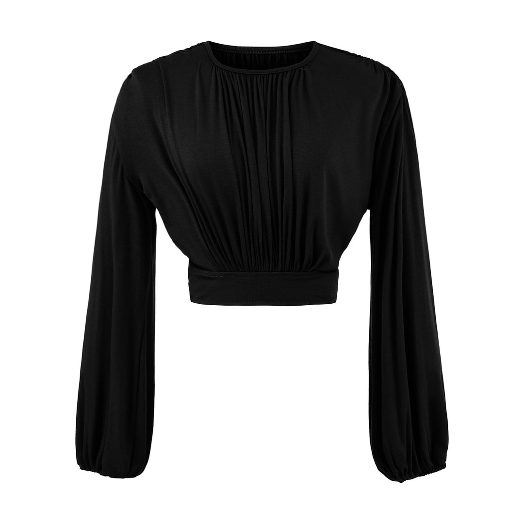 Damer elegant cropped topp med raffinerade puffärmar Mirla-Eva Jonsson