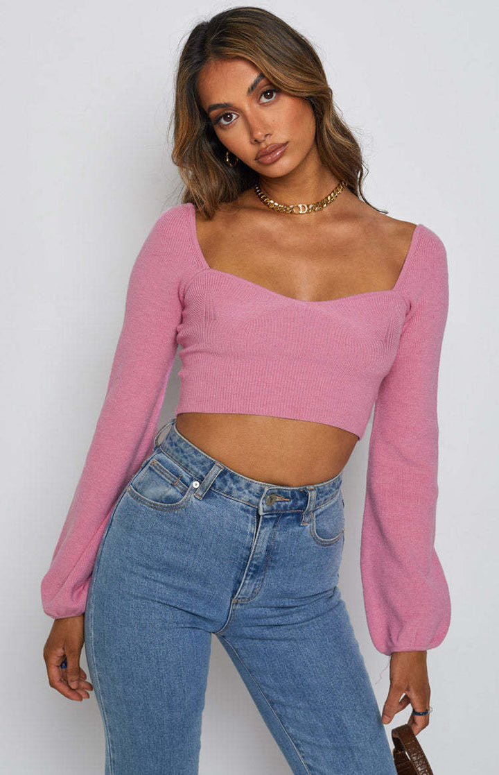 Damer elegant cropped topp med snygg ribbad struktur och vid ärm Mirla-Eva Jonsson