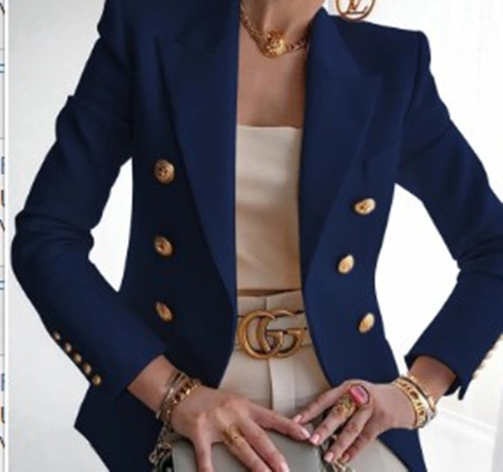 Damer elegant dubbelknäppt blazer med gyllene knappar Mirla-Eva Jonsson