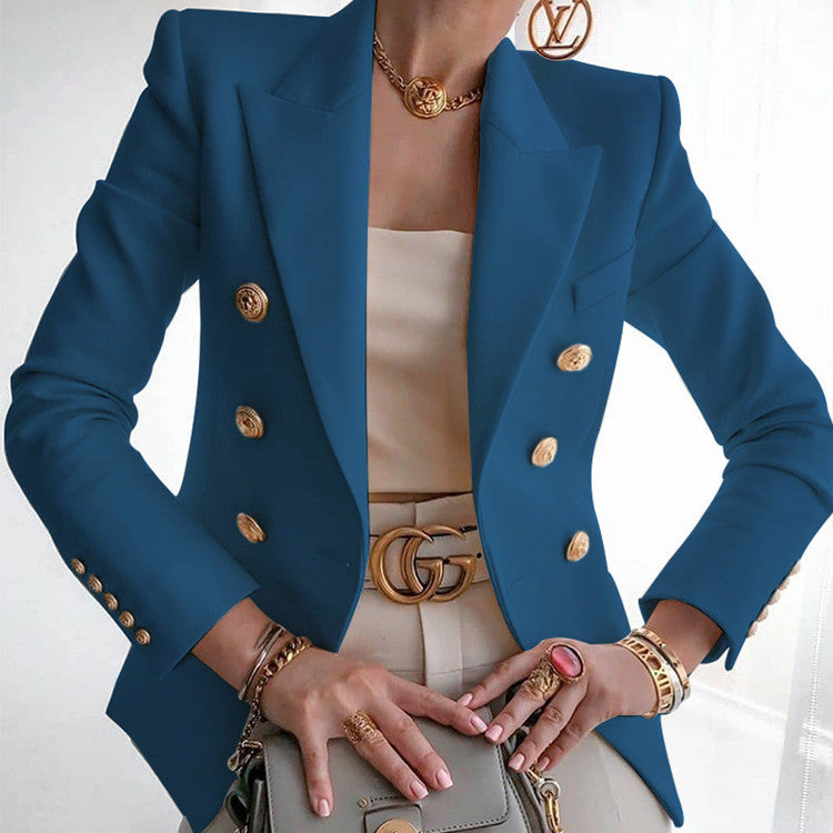 Damer elegant dubbelknäppt blazer med gyllene knappar Mirla-Eva Jonsson