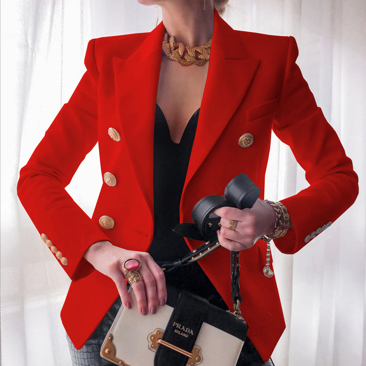 Damer elegant dubbelknäppt blazer med gyllene knappar Mirla-Eva Jonsson