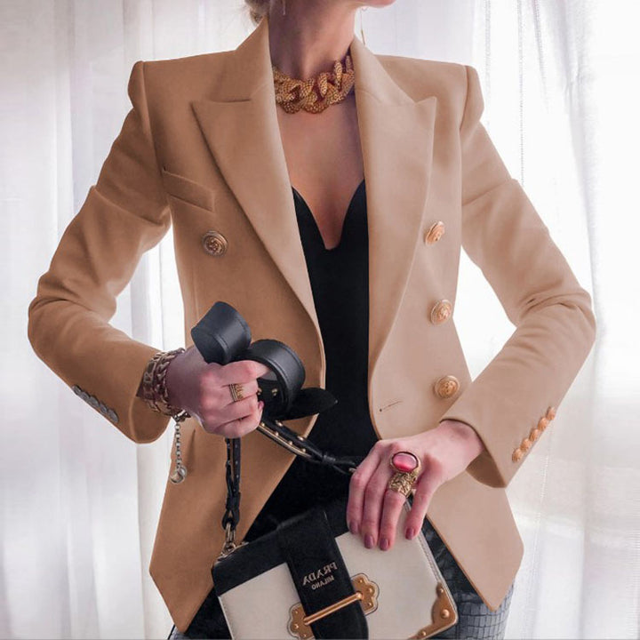 Damer elegant dubbelknäppt blazer med gyllene knappar Mirla-Eva Jonsson