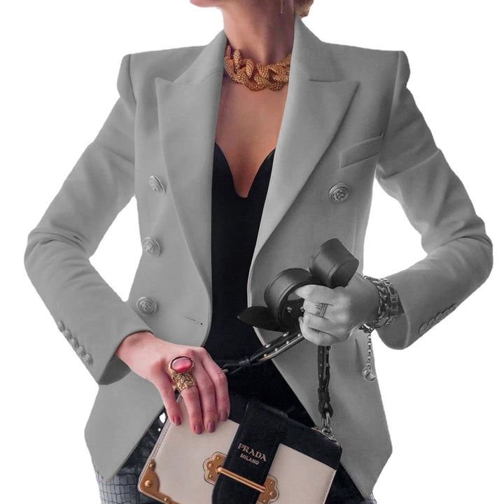 Damer elegant dubbelknäppt blazer med gyllene knappar Mirla-Eva Jonsson