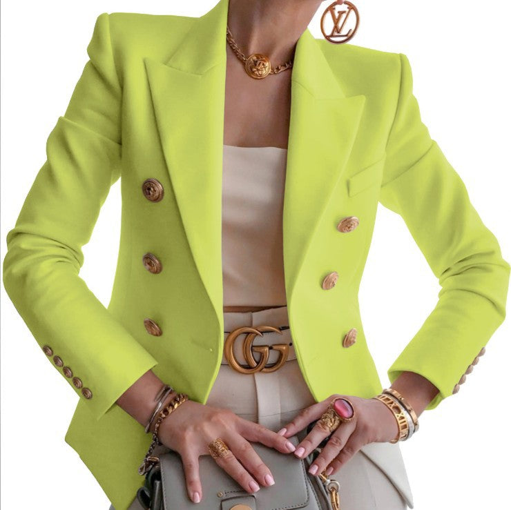 Damer elegant dubbelknäppt blazer med gyllene knappar Mirla-Eva Jonsson